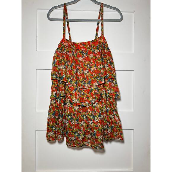 NWOT Free People Orange Multi Floral Tiered Baby Doll Blouse Extra Small - Picture 1 of 15